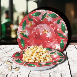 Rote Rosen Grüne Blätter Pappteller