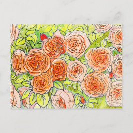 Rote Rosen, Grüne Blätter Rose Garten Blumenskizze Postkarte