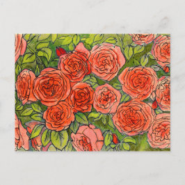 Rote Rosen, Grüne Blätter Rose Garten Blumenskizze Postkarte
