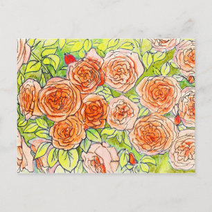 Rote Rosen, grüne Blätter Rosengarten Florale Skiz Postkarte