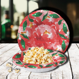 Rote Rosen Grüne Blumenpapierschüsseln Pappteller