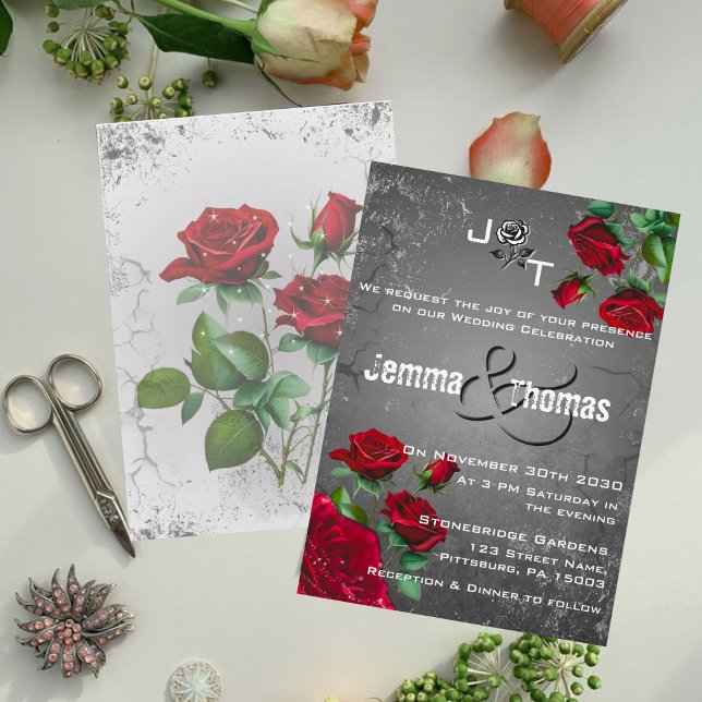 Rote Rosen & Grunge Textured Wedding Einladung (Von Creator hochgeladen)