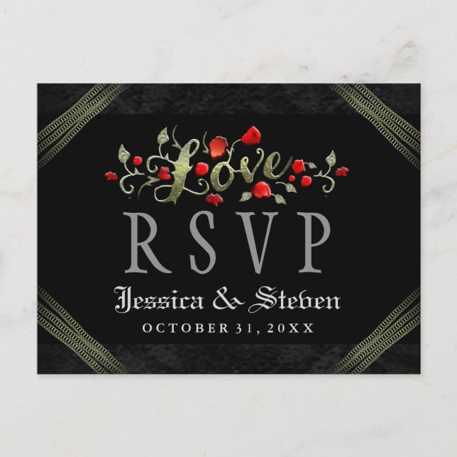 Rote Rosen Halloween LIEBE Hochzeit RSVP PostCard Einladungspostkarte (Vorderseite)