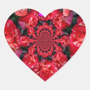 Rote Rosen "Happy Valentine" Kunstdrucken Herz-Aufkleber