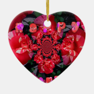 Rote Rosen "Happy Valentine" Kunstdrucken Keramik Ornament