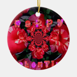 Rote Rosen "Happy Valentine" Kunstdrucken Keramik Ornament