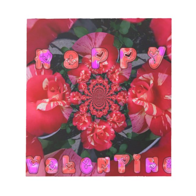 Rote Rosen "Happy Valentine" Kunstdrucken Notizblock (Vorderseite)