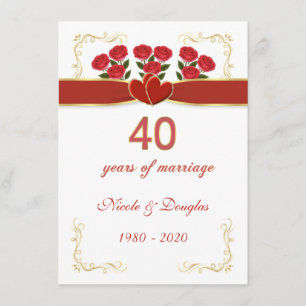 Rote Rosen, Herz 40. Hochzeitstag Einladung