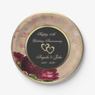 Rote Rosen Herz 50. Hochzeit Anniversar Pappteller