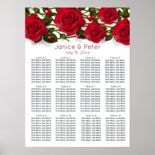 Rote Rosen, Herz Hochzeit 12 Tische Sitzkarte Poster
