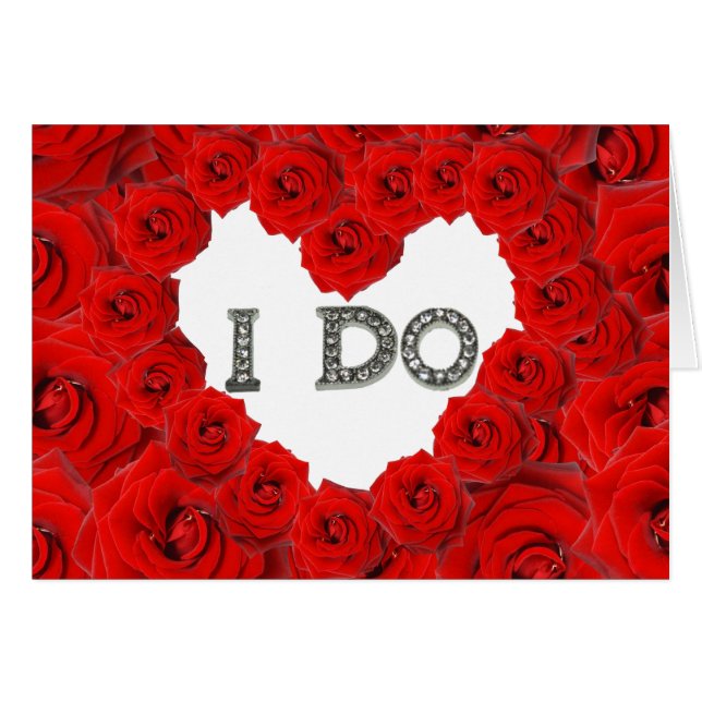 Rote Rosen Herz I Bling Wedding Card (Vorderseite (Horizontal))