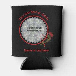Rote Rosen Herz Schwarzes Personalisiertes Foto Dosenkühler