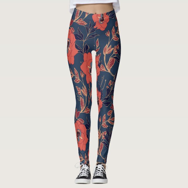 Rote Rosen Hintergrundbeleuchtung Leggings (Vorderseite)
