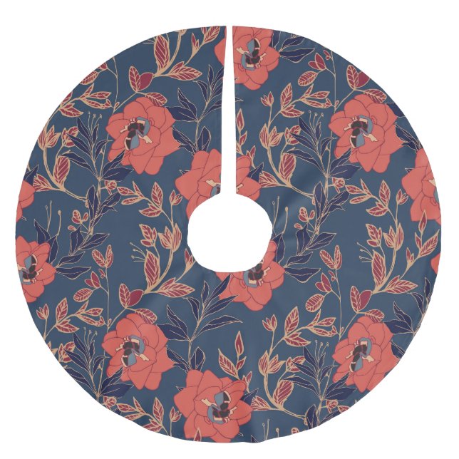 Rote Rosen Hintergrundbeleuchtung Polyester Weihnachtsbaumdecke (Vorderseite)