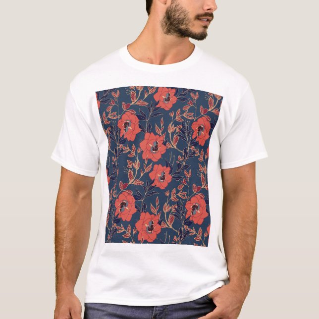 Rote Rosen Hintergrundbeleuchtung T-Shirt (Vorderseite)