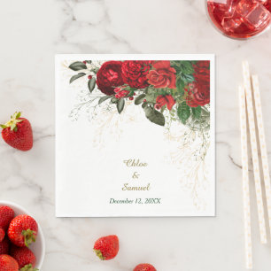 Rote Rosen Hochzeit an der Grenze Serviette
