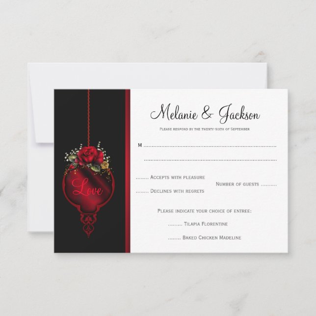 Rote Rosen Hochzeit RSVP (Vorderseite)