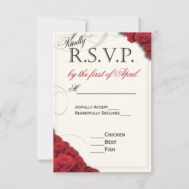 Rote Rosen Hochzeit RSVP Karte (Vorderseite)