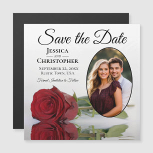 Rote Rosen-Hochzeit Termin merken Oval-Foto-Magnet Magnetkarte