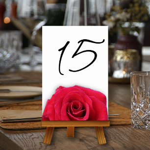 Rote Rosen Hochzeit vertikale Tischnummernkarten Tischnummer