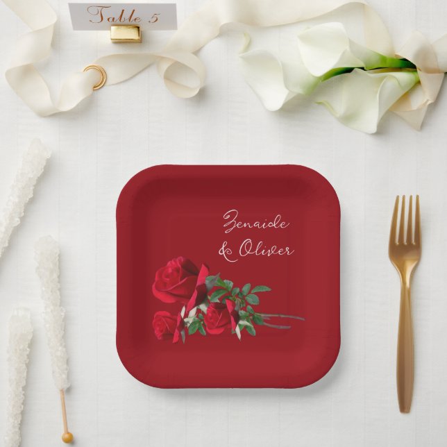 Rote Rosen Hochzeiten Personalisierter Teller (Hochzeit)