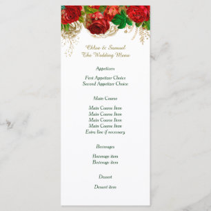 Rote Rosen-Hochzeitmenü Menükarte