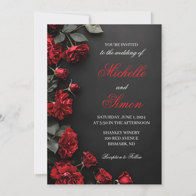 Rote Rosen Hochzeitseinladung Einladung (Vorderseite)