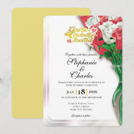 Rote Rosen Hochzeitseinladung - Goldene Buchstaben Einladung