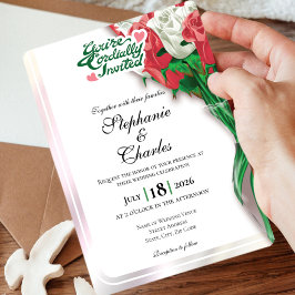 Rote Rosen Hochzeitseinladung - Grüne Buchstaben 2 Einladung