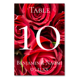 Rote Rosen Hochzeitskarten für Tischnummer