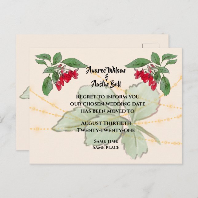 Rote Rosen Hochzeitspause Ankündigungspostkarte (Vorne/Hinten)