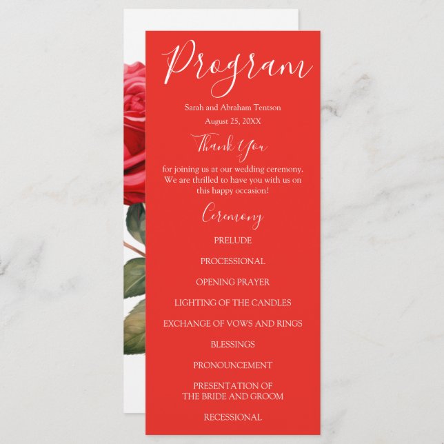 Rote Rosen Hochzeitsprogramme Menükarte (Vorne/Hinten)