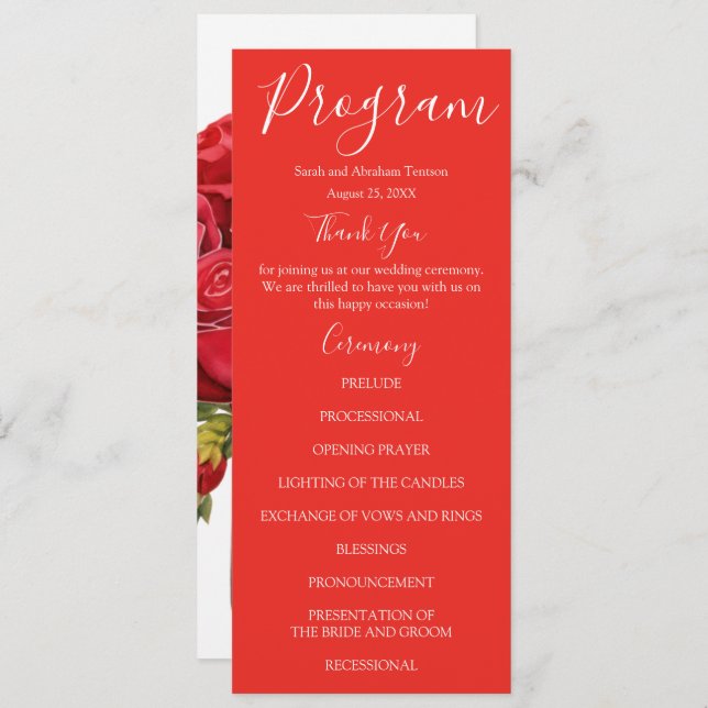Rote Rosen Hochzeitsprogramme Menükarte (Vorne/Hinten)