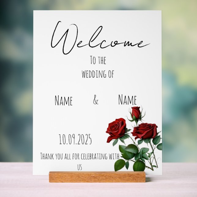 Rote Rosen Hochzeitszeichen Acrylschild (Neutral)