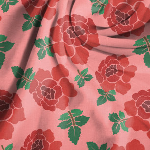 Rote Rosen Illustrierte Nahtlose Muster Stoff