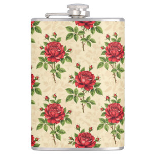 Rote Rosen im Vintage-Muster Flachmann
