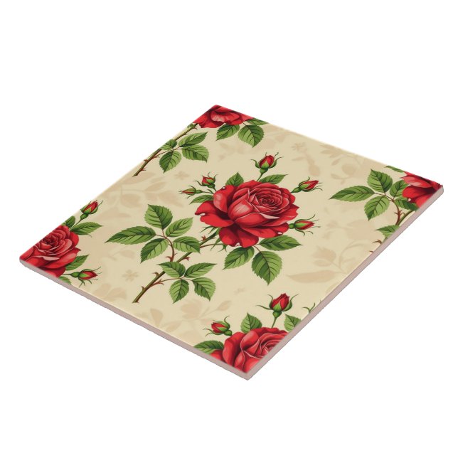 Rote Rosen im Vintage-Muster Fliese (Seite)