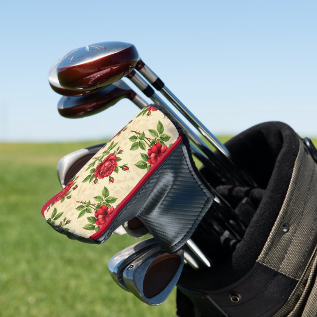 Rote Rosen im Vintage-Muster Golf Headcover (In Situ)