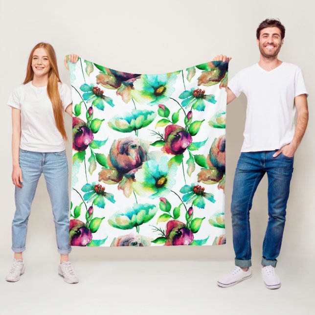 Rote Rosen im weißen Hintergrund Fleecedecke (Beispiel)