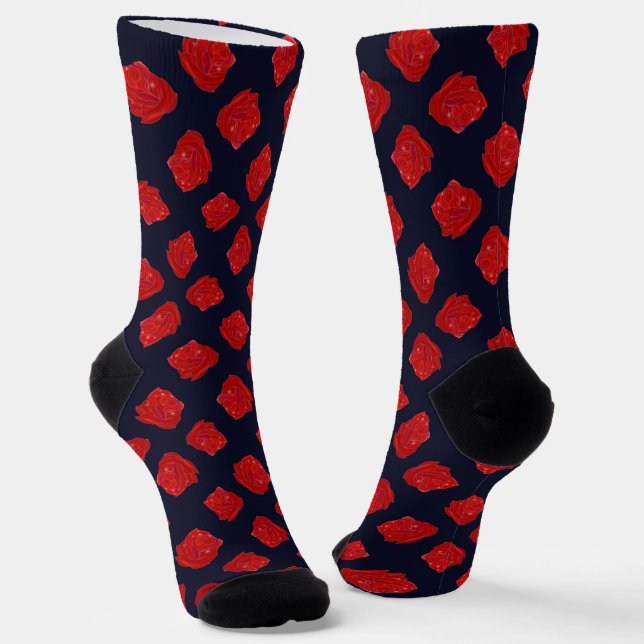 Rote Rosen in dunkelblau Socken (Gewinkelt)
