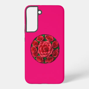 Rote Rosen in einem Kreis auf rosa Hintergrund ger Samsung Galaxy Hülle