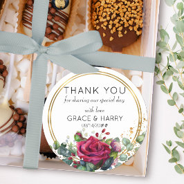 Rote Rosen in Gold Rings Gastgeschenk Hochzeit Vie Runder Aufkleber