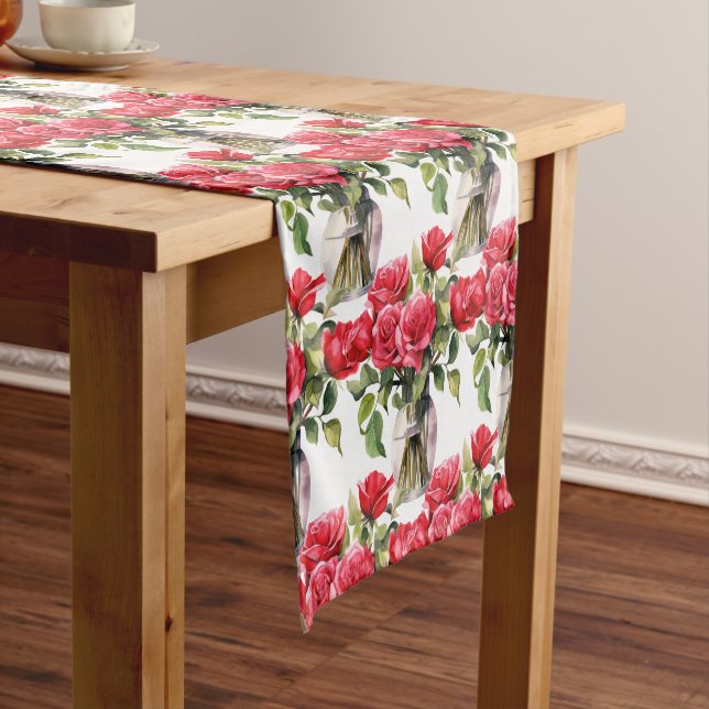 Rote Rosen in Vases Table Runner Kurzer Tischläufer (Beispiel)