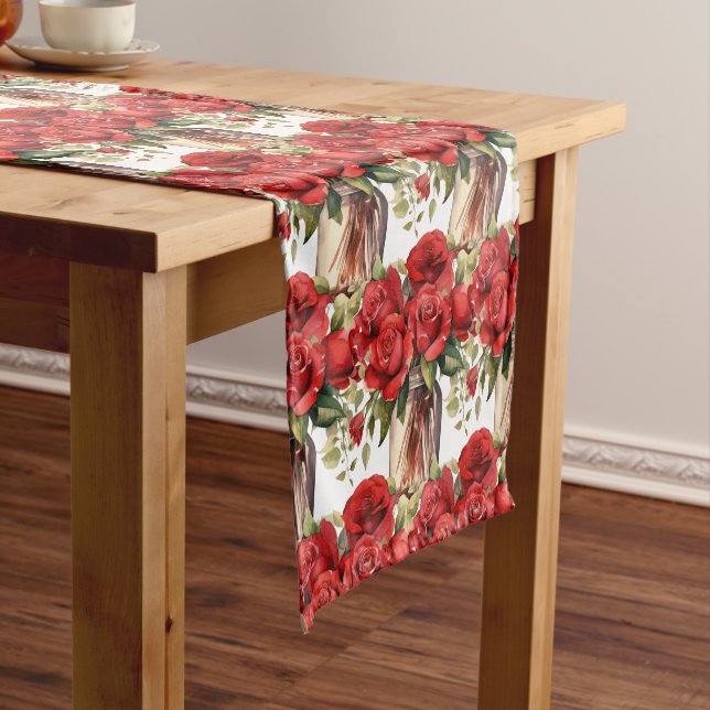 Rote Rosen in Vases Table Runner Kurzer Tischläufer (Beispiel)