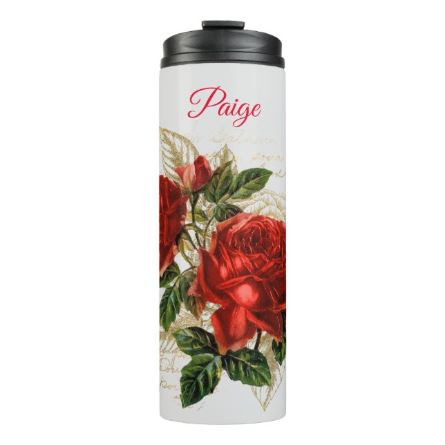 Rote Rosen Individuelle Name Thermal Tumbler Thermosbecher (Vorderseite)
