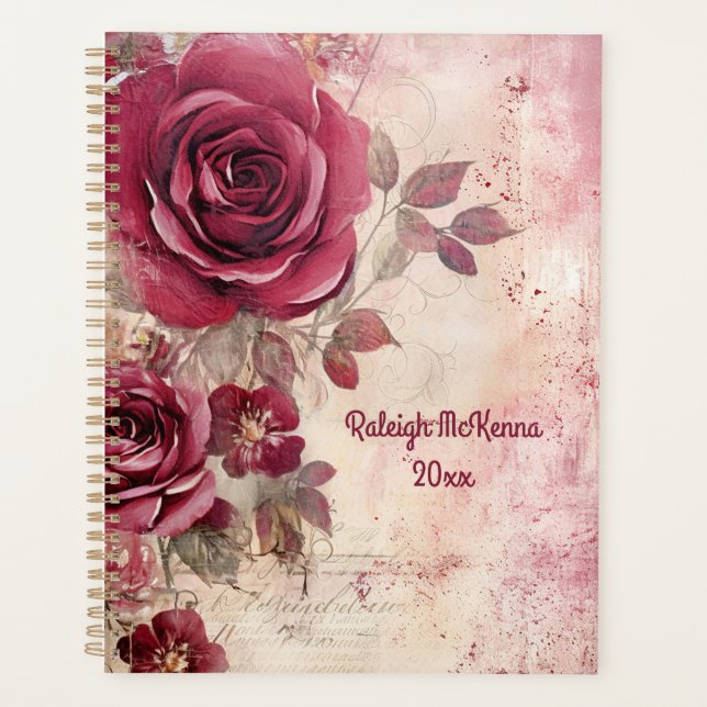Rote Rosen Junk Journal Style Illustration Classic Planer (Vorderseite)