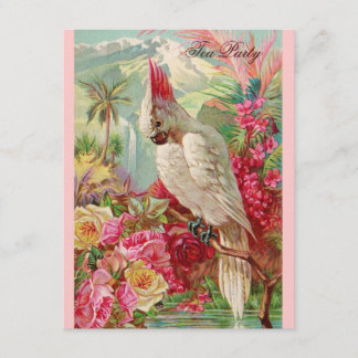 Rote Rosen & Kakadu Vintage-Kunst Einladung