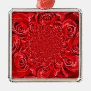 Rote Rosen Kaleidoskop: Frohen Valentinstag Kunst Silbernes Ornament