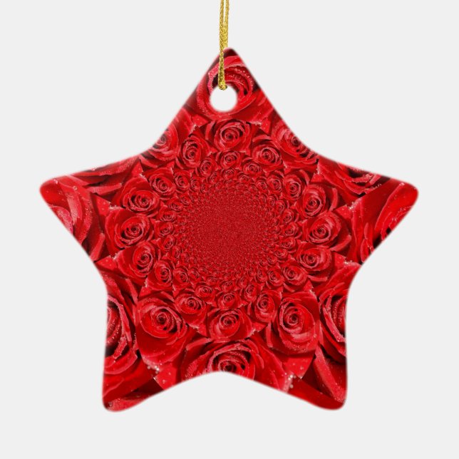 Rote Rosen Kaleidoskop: Happy Valentine's Day Art Keramik Ornament (Vorne)
