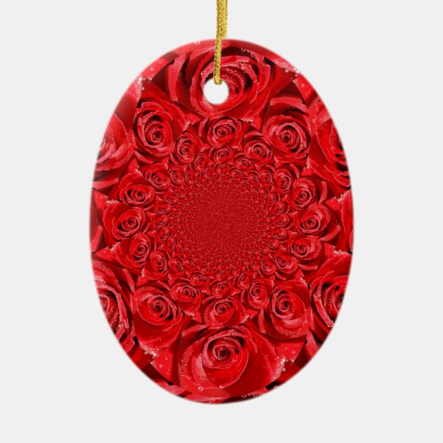 Rote Rosen Kaleidoskop: Happy Valentine's Day Art Keramikornament (Vorne)